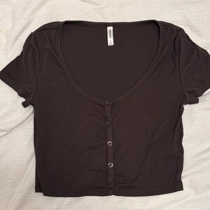 Sunday Best Dark Brown Button-Up Crop Top